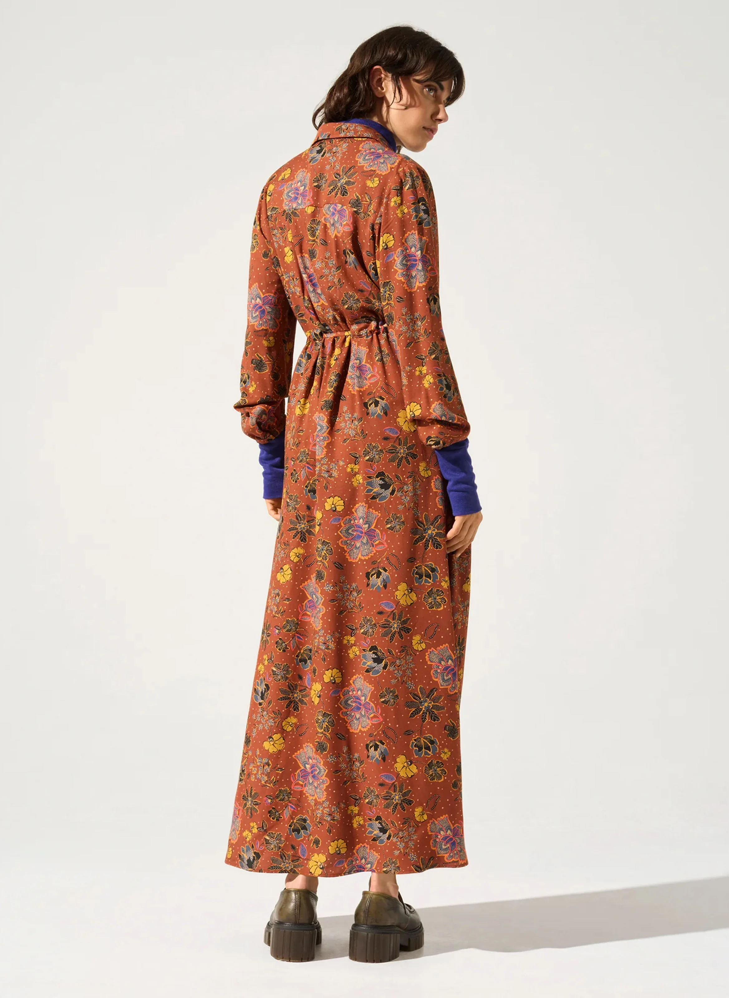 GITA - Robe longue col classique imprimée | Rouge