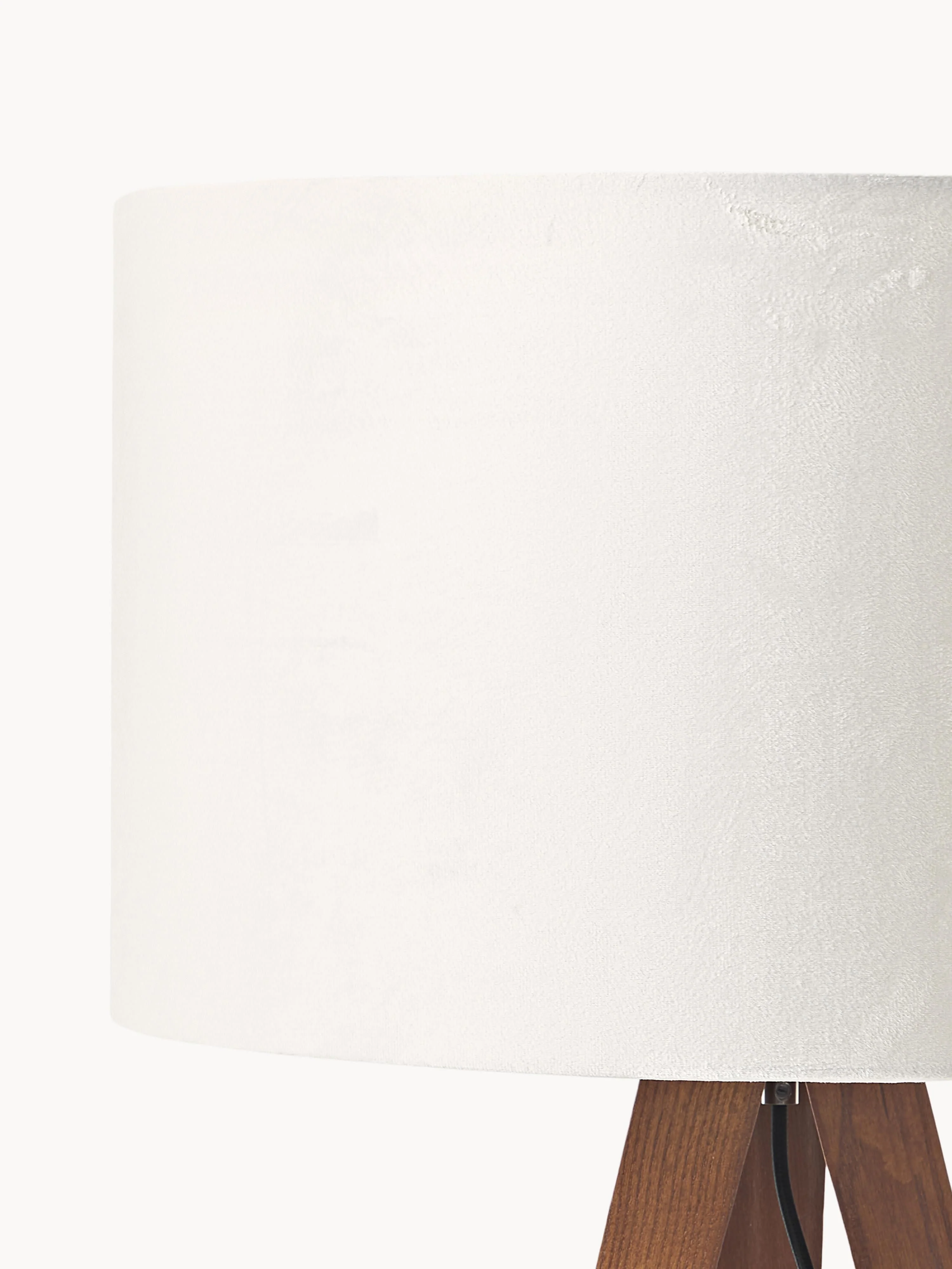 Tripod vloerlamp Jake van massief hout met fluwelen lampenkap