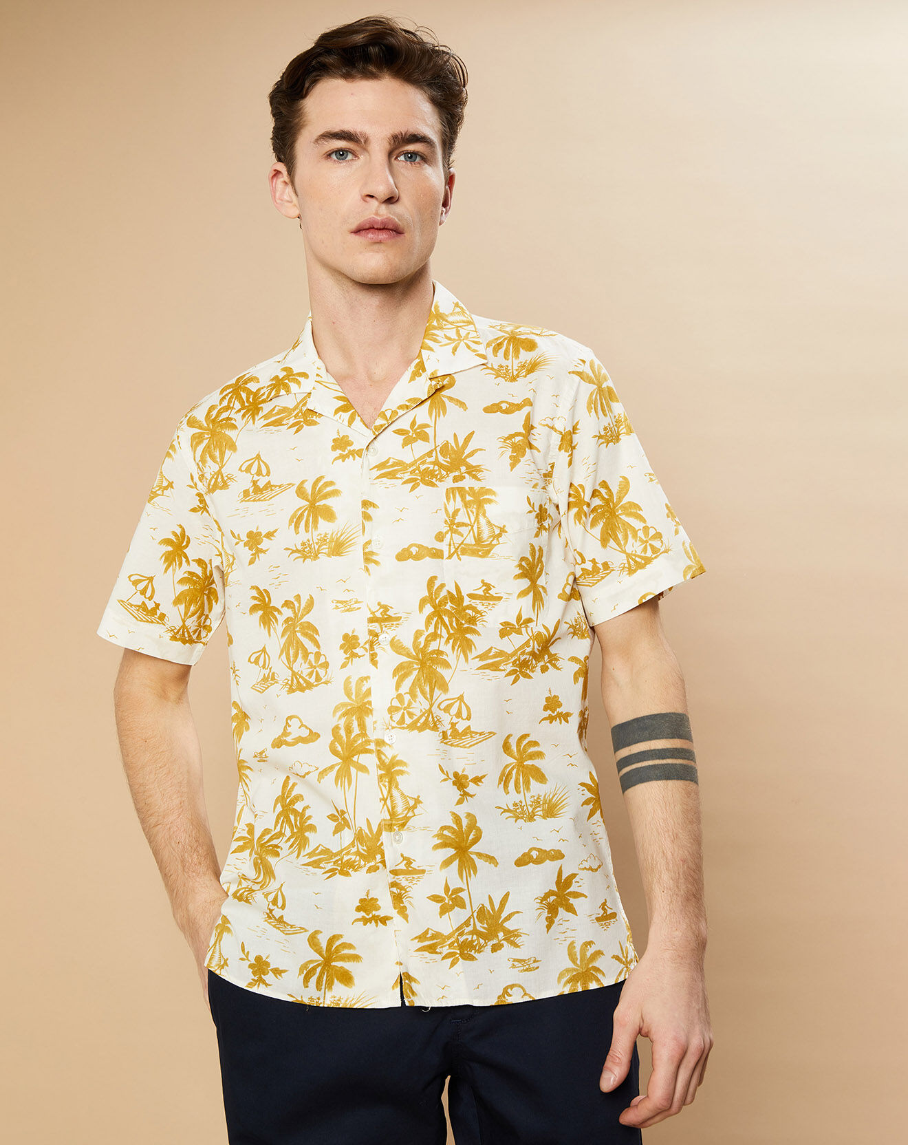 Hartford Chemise Slim Slam blanc/jaune