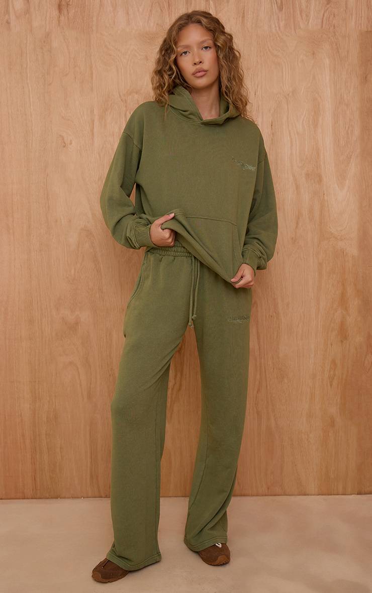 Vert Sauge Sweat À Casynthétiqueche PLT Oversize Effet Délavé À L'acide Avec Broderie