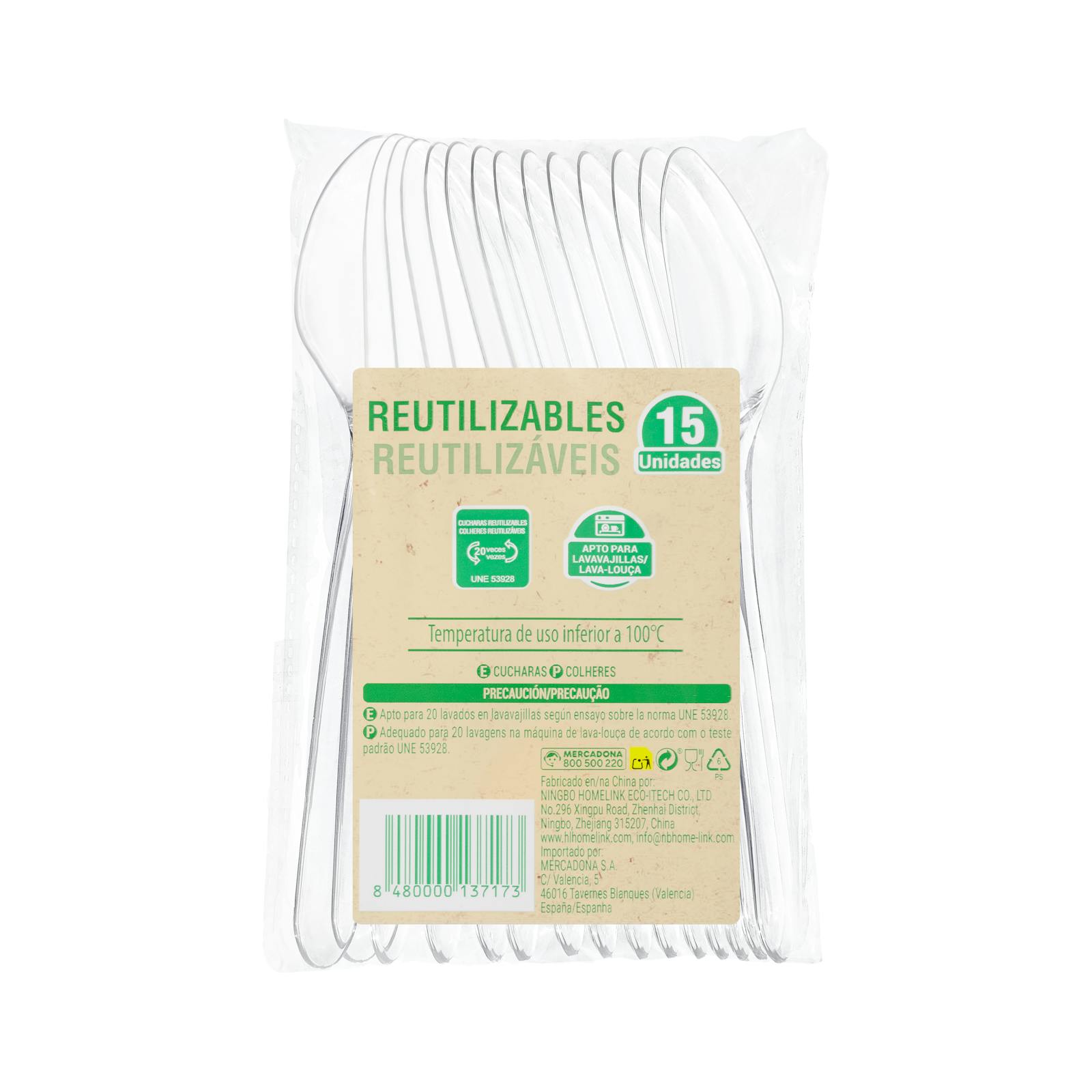 Cuillères en plastique réutilisables Green Forest