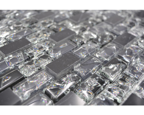 Glasmozaïek met natuursteen XIC B1128 zwart 30x28,5 cm