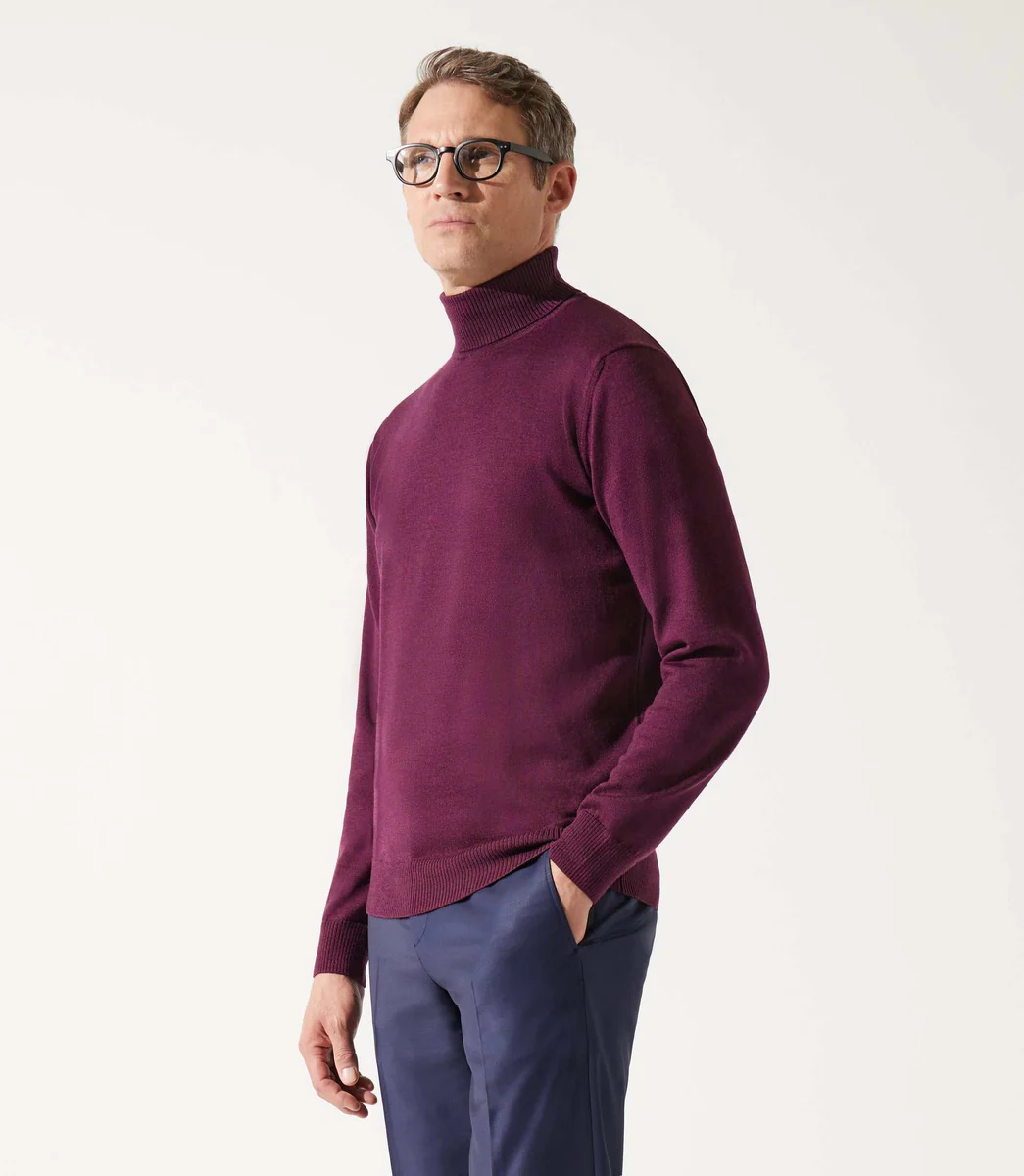 Pull col roulé violet 100% mérinos