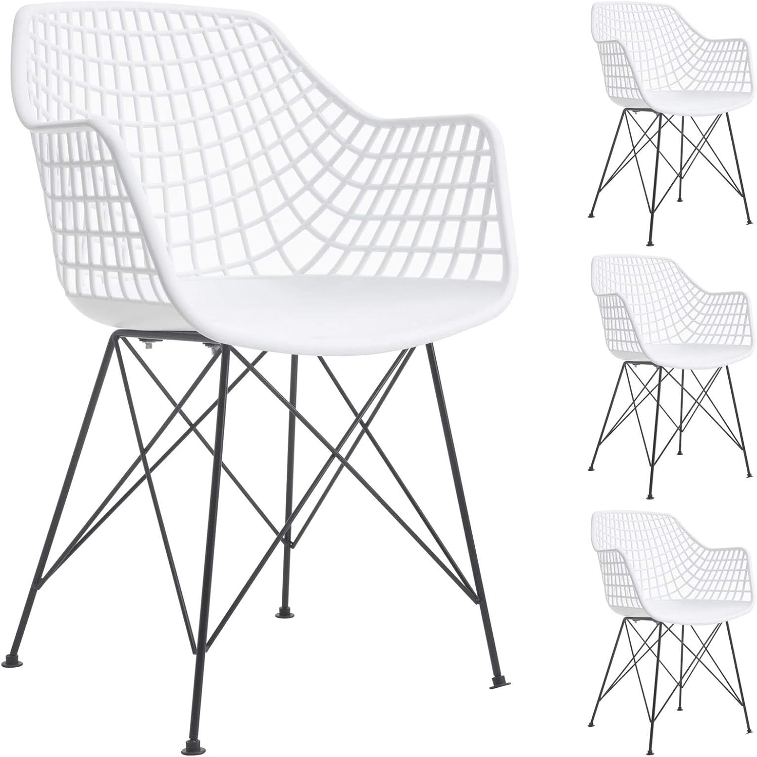 IDIMEX Gartenstuhl Alicante im Retro Design, Stühle Küchenstuhl Essstühle Armlehnstuhl, im 4er Set, Kunststoff in weiß