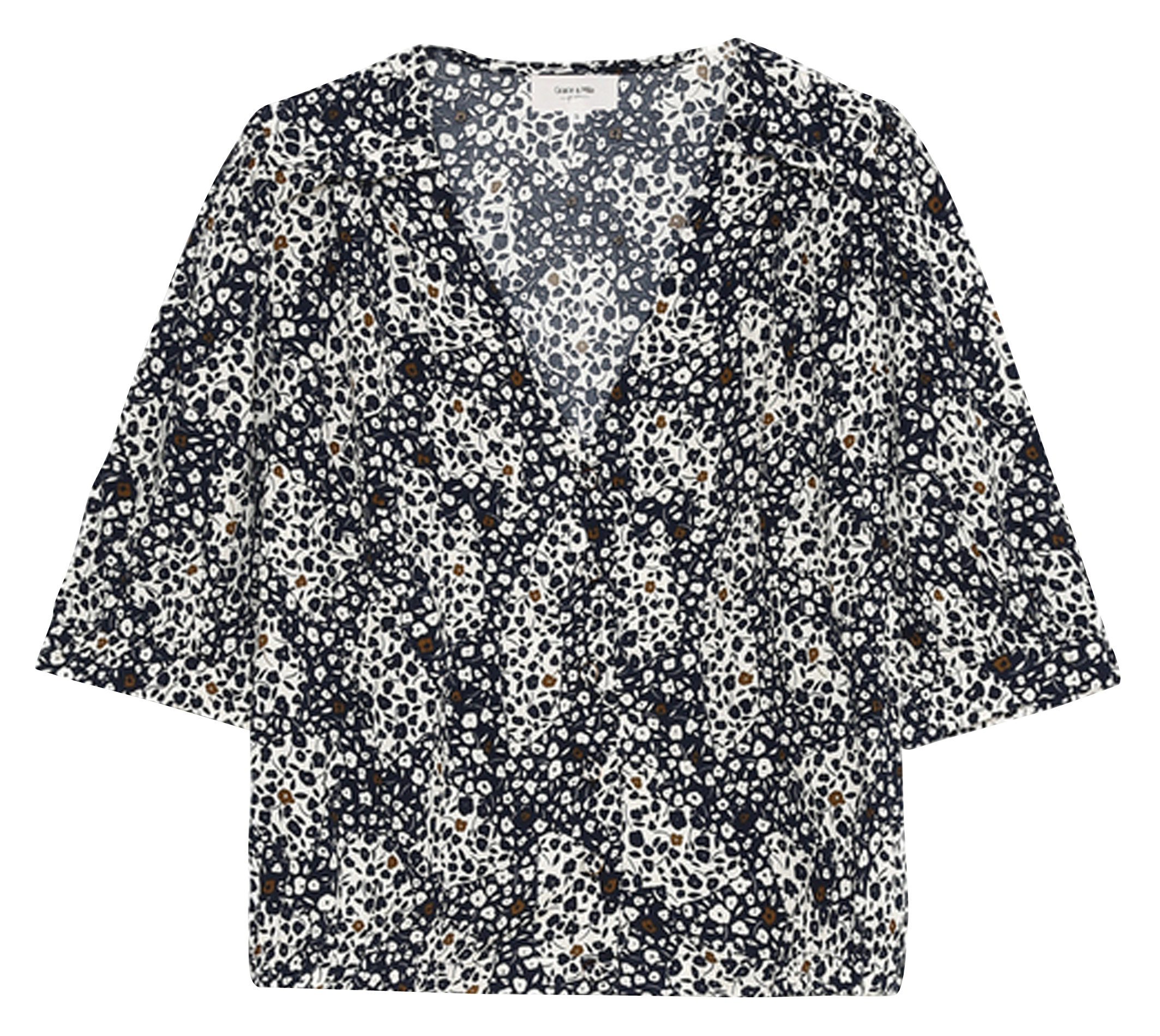 DANILO - Chemise col V avec imprimé fleuri en crêpe | Bleu