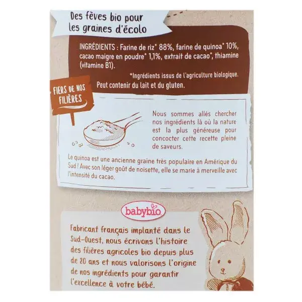 Babybio 5 Grãos Cacau Arroz, Trigo, Aveia, Centeio, Quinoa +8 meses Orgânico 220g