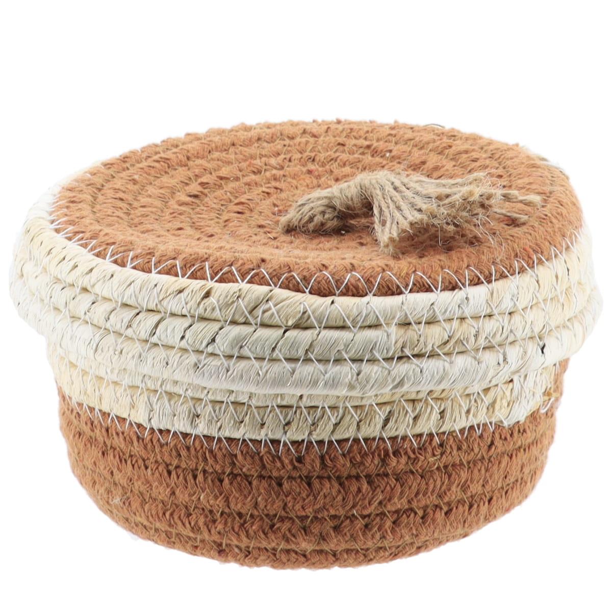PANIER ROND COUVERCLE COTON MAIS 13X7.5CM NATUREL MARRON