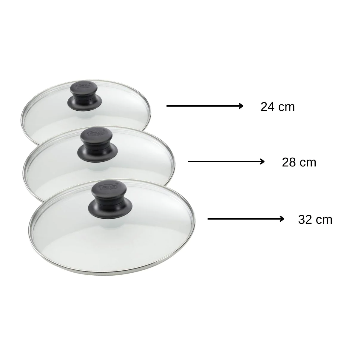 Set de 3 couvercles de cuisson en verre 24 cm 28 cm et 32 cm Elo