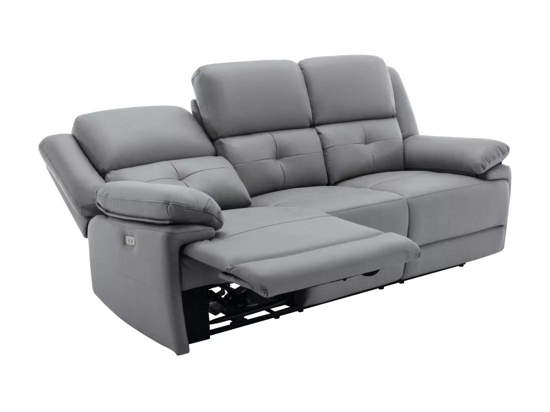 Canapé 3 places relax électrique en tissu gris DOLENE