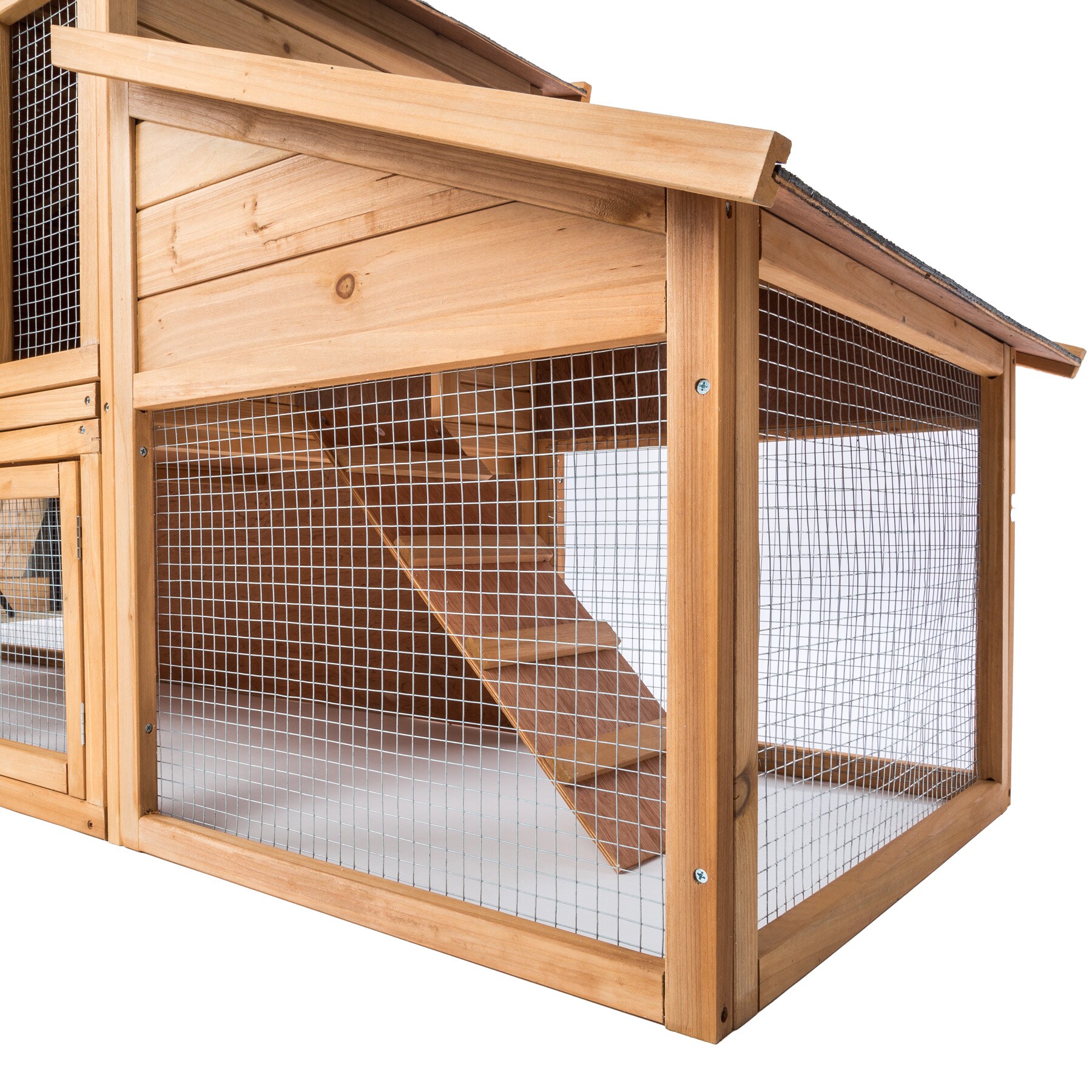 tectake® Kleintierstall, aus Holz, 4 Türen, Ruhezone und Freilaufbereich, inklusive ausziehbarer Schublade, 226 x 77 x 95,5 cm