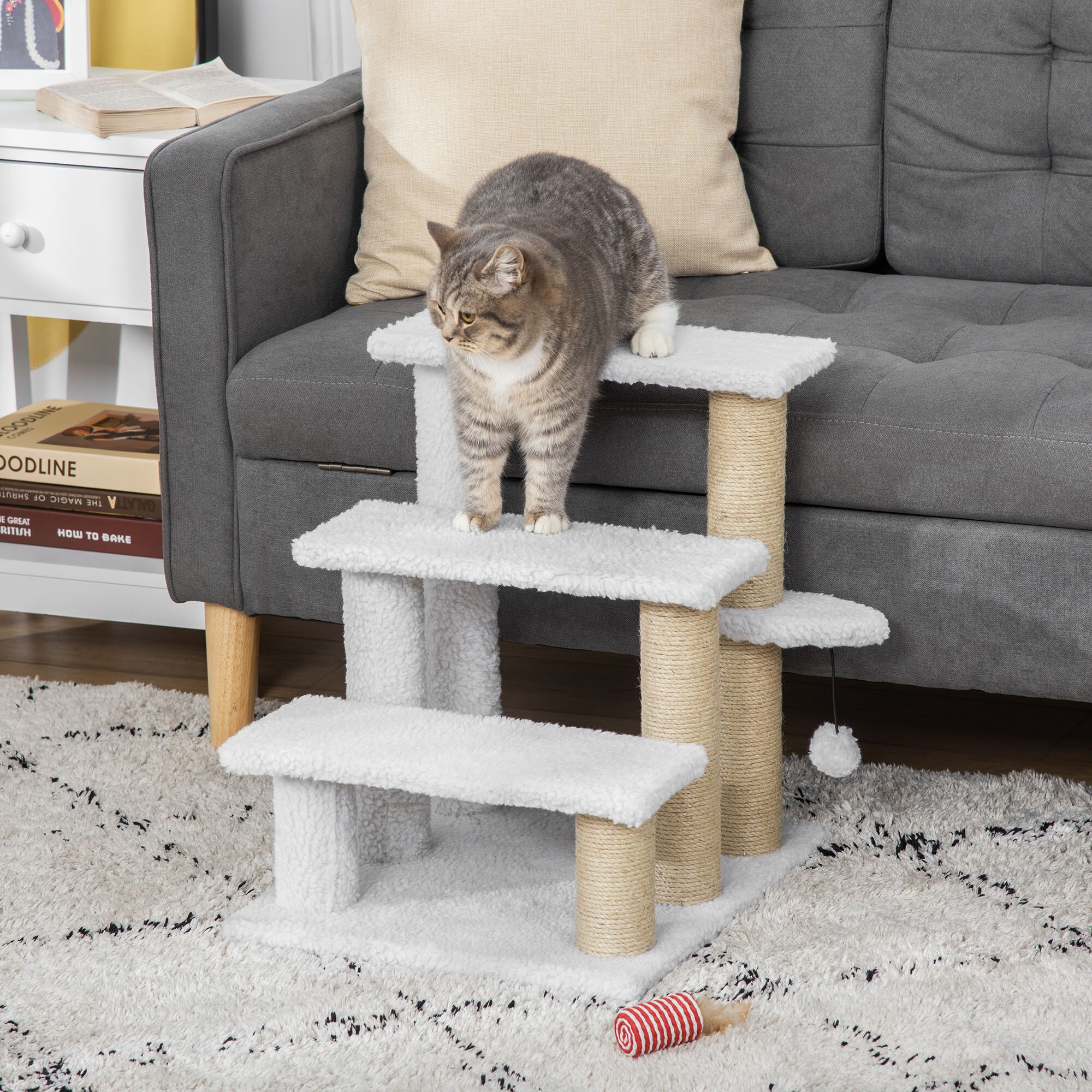 PawHut Haustiertreppe mit Ball weiß 45L x 40B x 48H cm