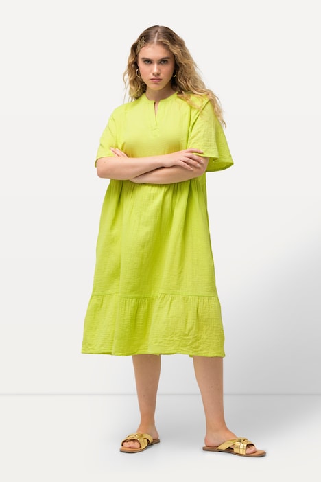 Musselin-Kleid, A-Linie, Tunika-Ausschnitt, Halbarm