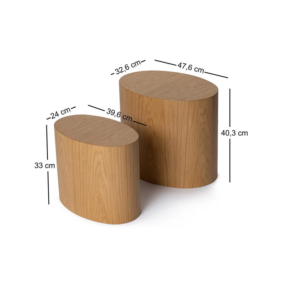 Bijzettafel Ovaal Naturel - 40x34x49cm - Set van 2 - Elipse