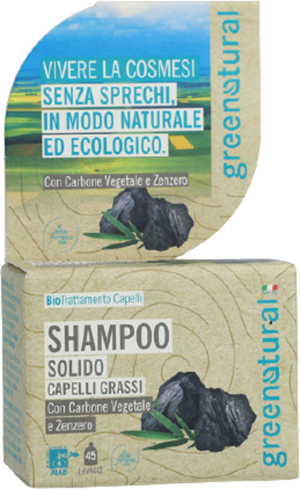 greenatural  Festes Shampoo mit Aktivkohle & Ingwer, 55 g