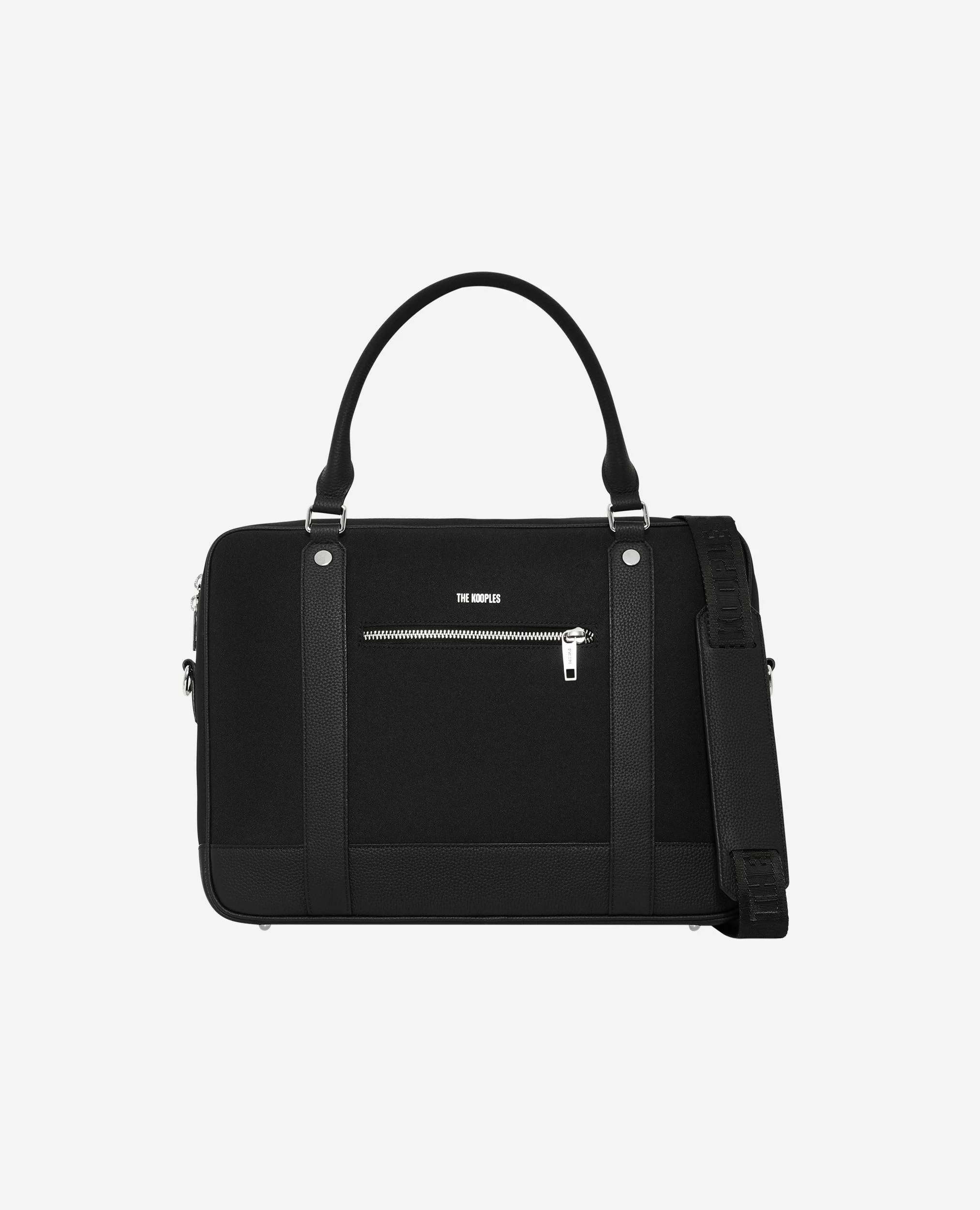Porte-documents en canvas et cuir grainé noir