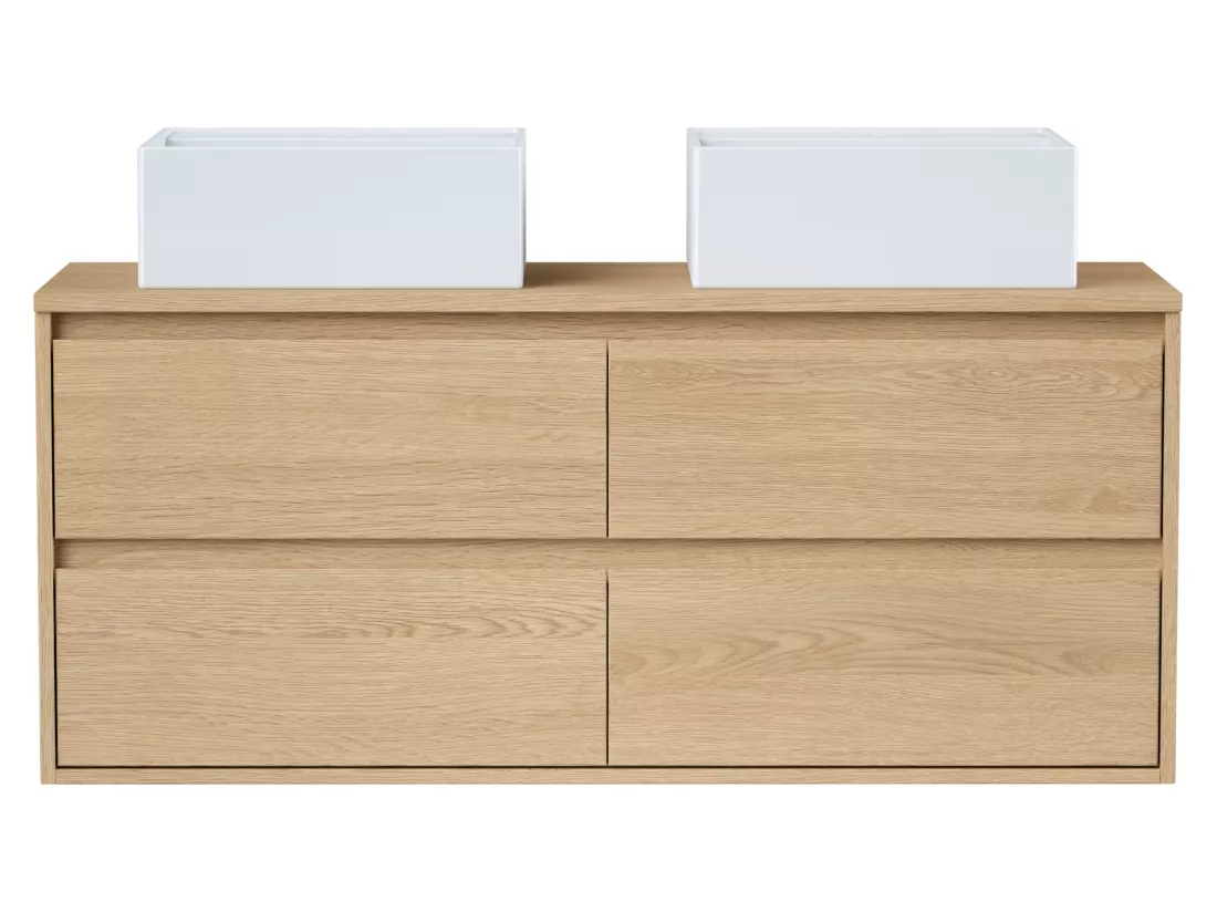 Meuble de salle de bain suspendu avec double vasque à poser - Placage chêne - 120 cm - MILIPAM
