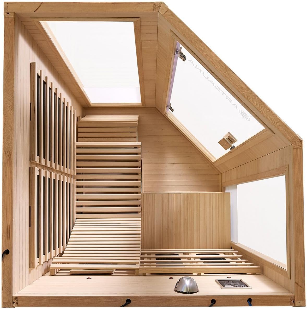 Artsauna Infrarotkabine Aalborg Dual-Technologie - 120x120x190 cm - 2 Personen - mit Relaxliege, Sitzbank, LED Farblicht & Glastür - Hemlock Holz Infrarotsauna