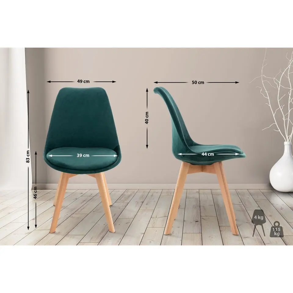 CLP Eetkamerstoel Linares natura Frame - Fluweel - groen