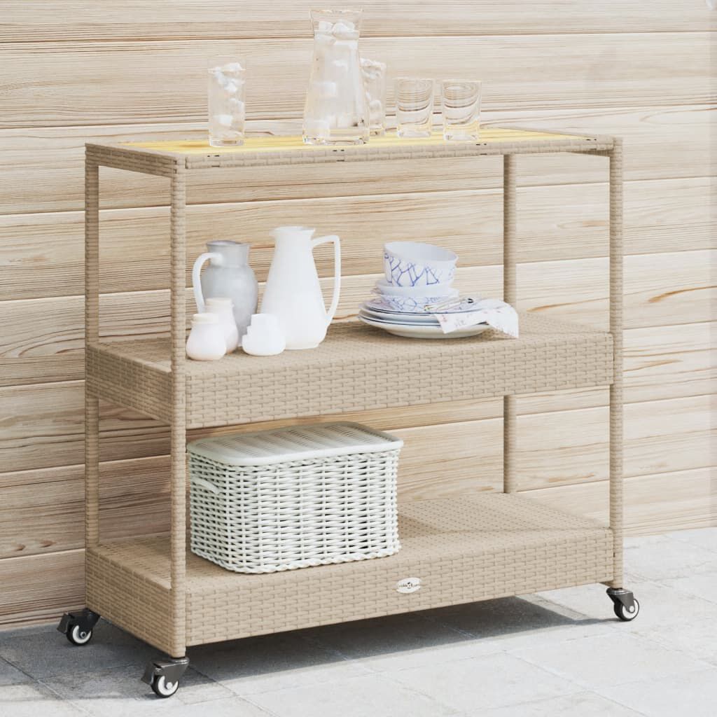 vidaXL 3-laags barwagen beige poly rattan en acaciahout
