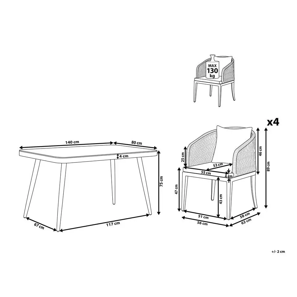 LIPARI - Tuinset voor 4 - Grijs - Aluminium