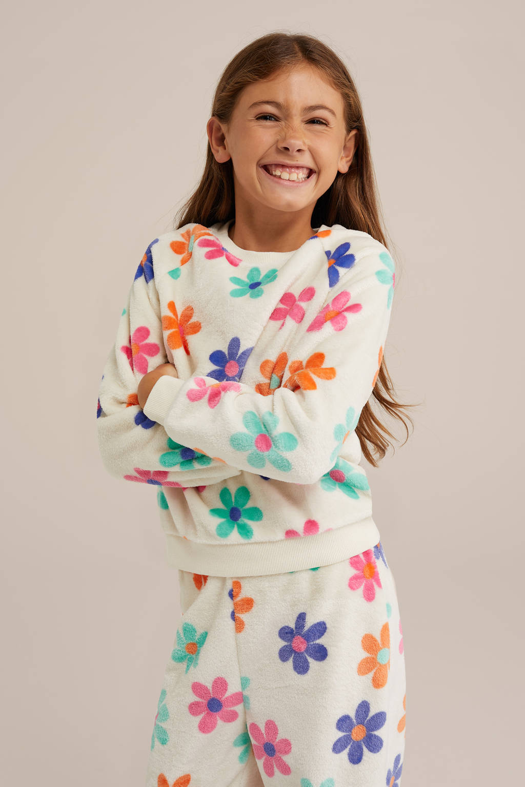WE Fashion pyjama offwhite/roze/groen