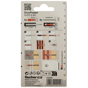 Fischer Universeelplug DuoPower 5x25mm met RVS schroef 8 stuks