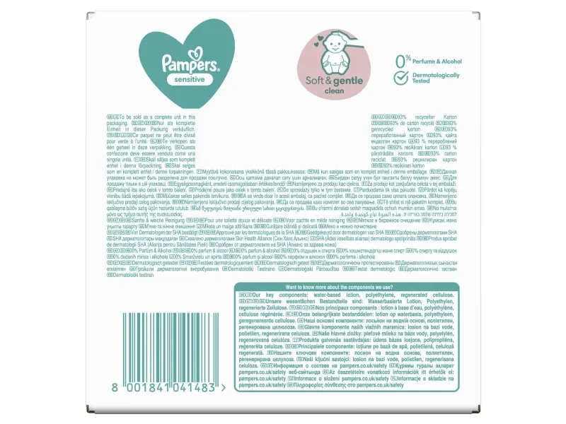 Pampers 81687213, Vådservietter til baby, Dermatologisk testet, Allergivenlig, Neutral pH, Parfumefri