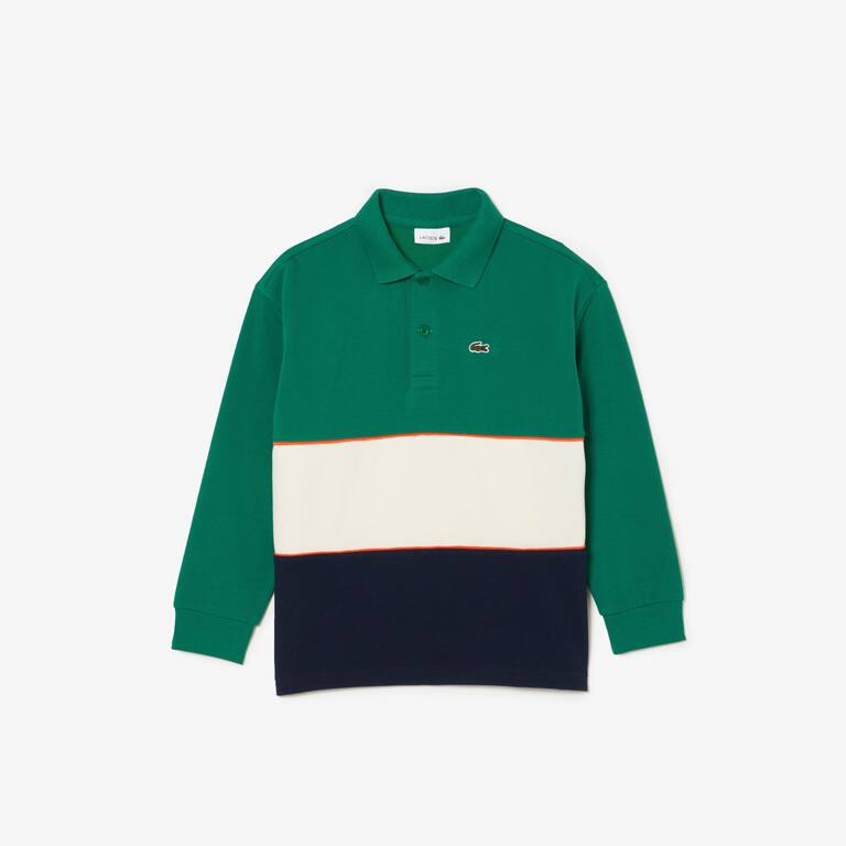 Polo manches longues color-block en piqué de coton Polos - Vert - Lacoste - Garçon