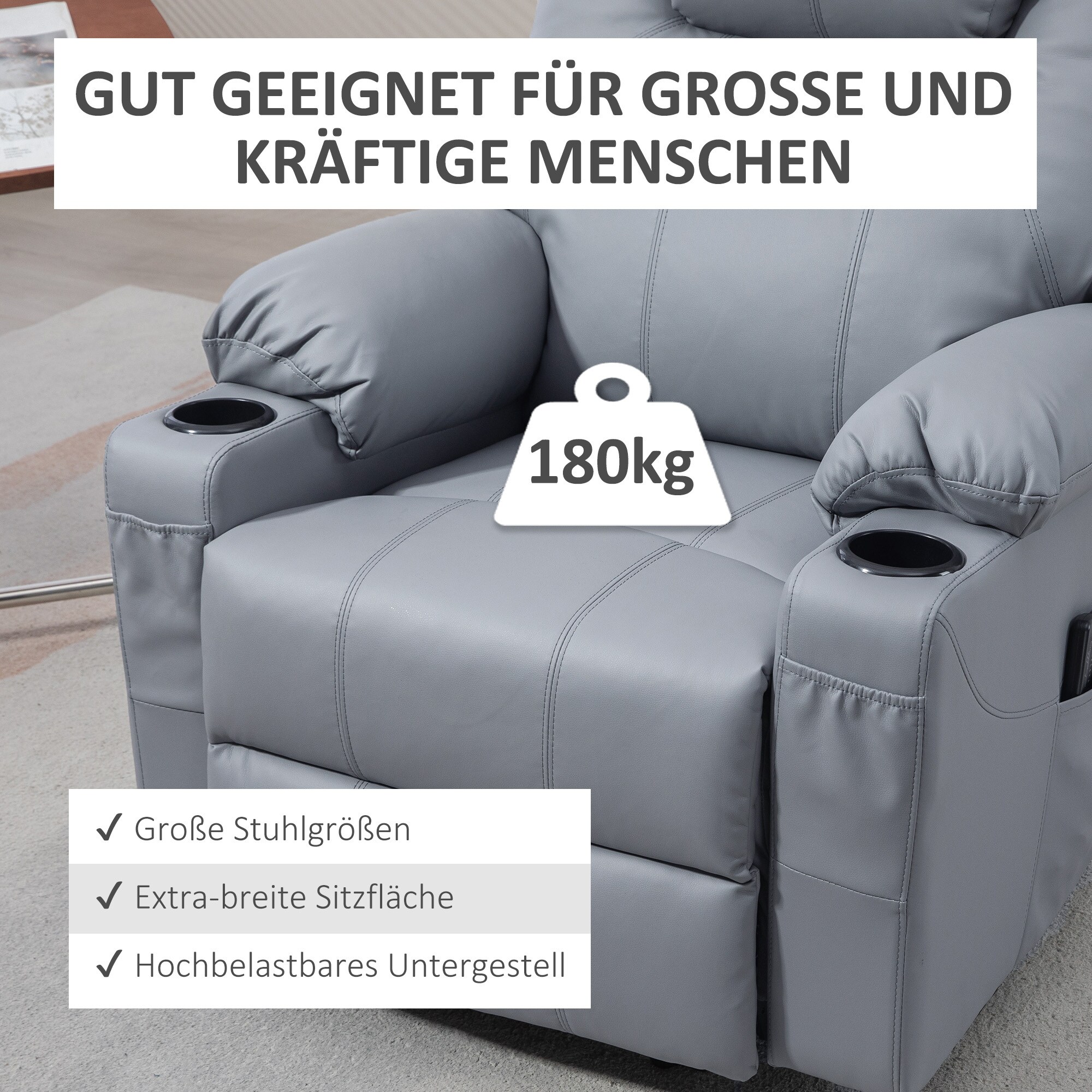 HOMCOM Elektrischer Aufstehsessel mit Fernbedienung grau 88L x 99B x 106H cm