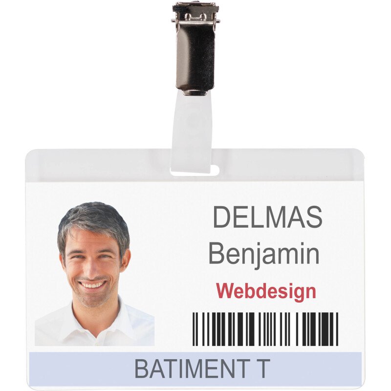 Badge auto-plastifiant Djois by Tarifold à clip - Boîte de 25