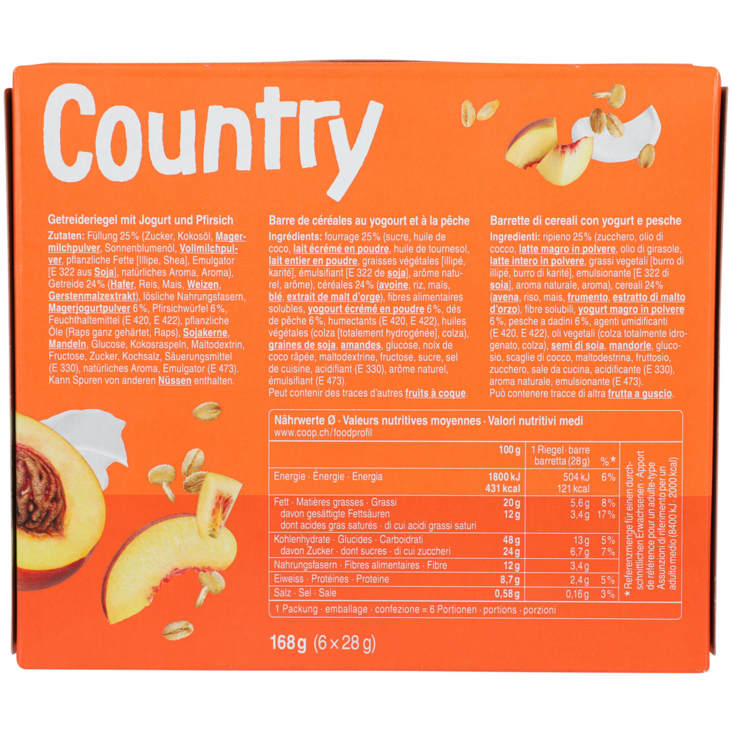 Country Riegel Peach Yogurt 6x28g