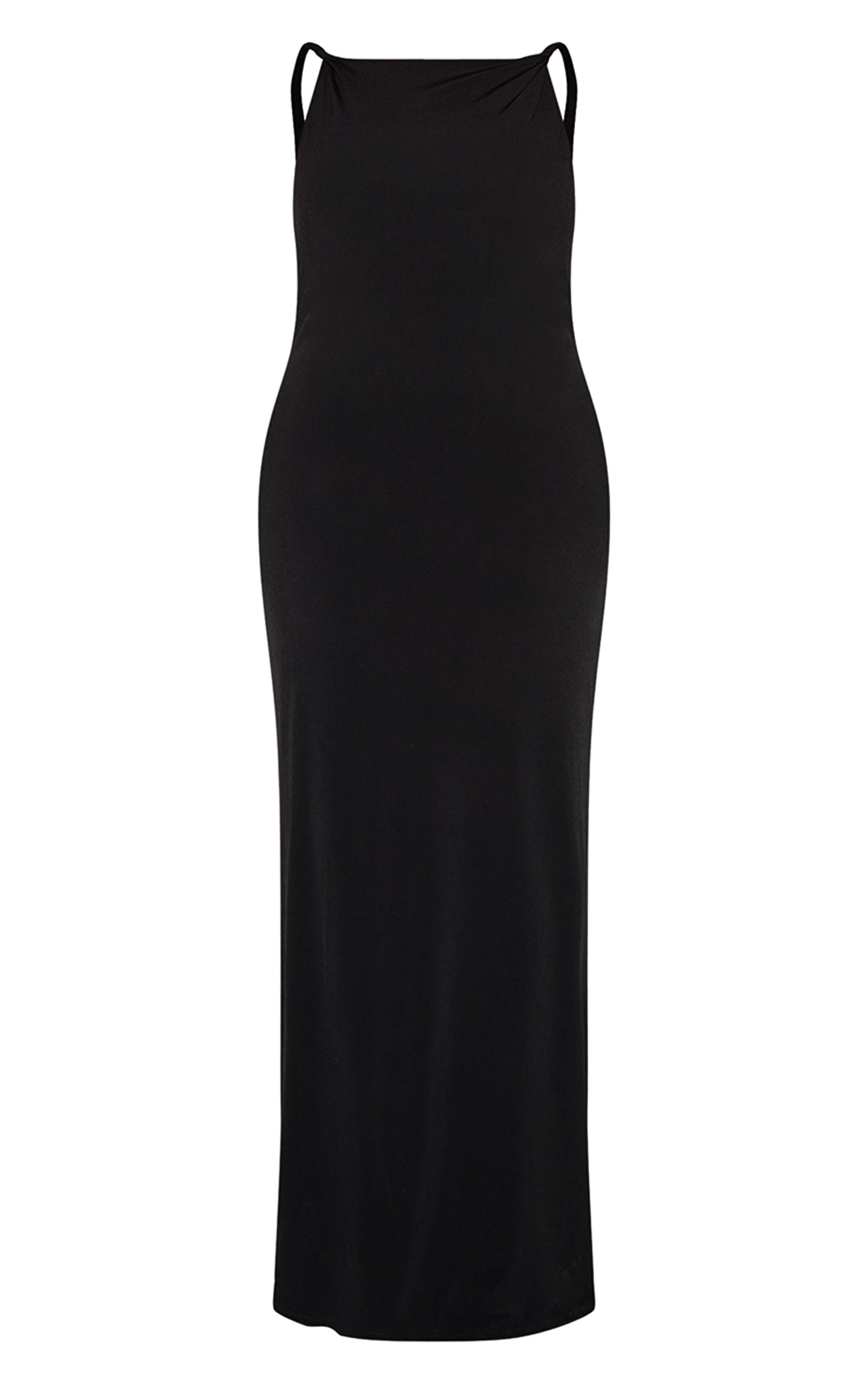 Noir Robe Maxi Moulante À Encolure Bateau Avec Détails Torsadés Aux Épaules Et Dos Drapé