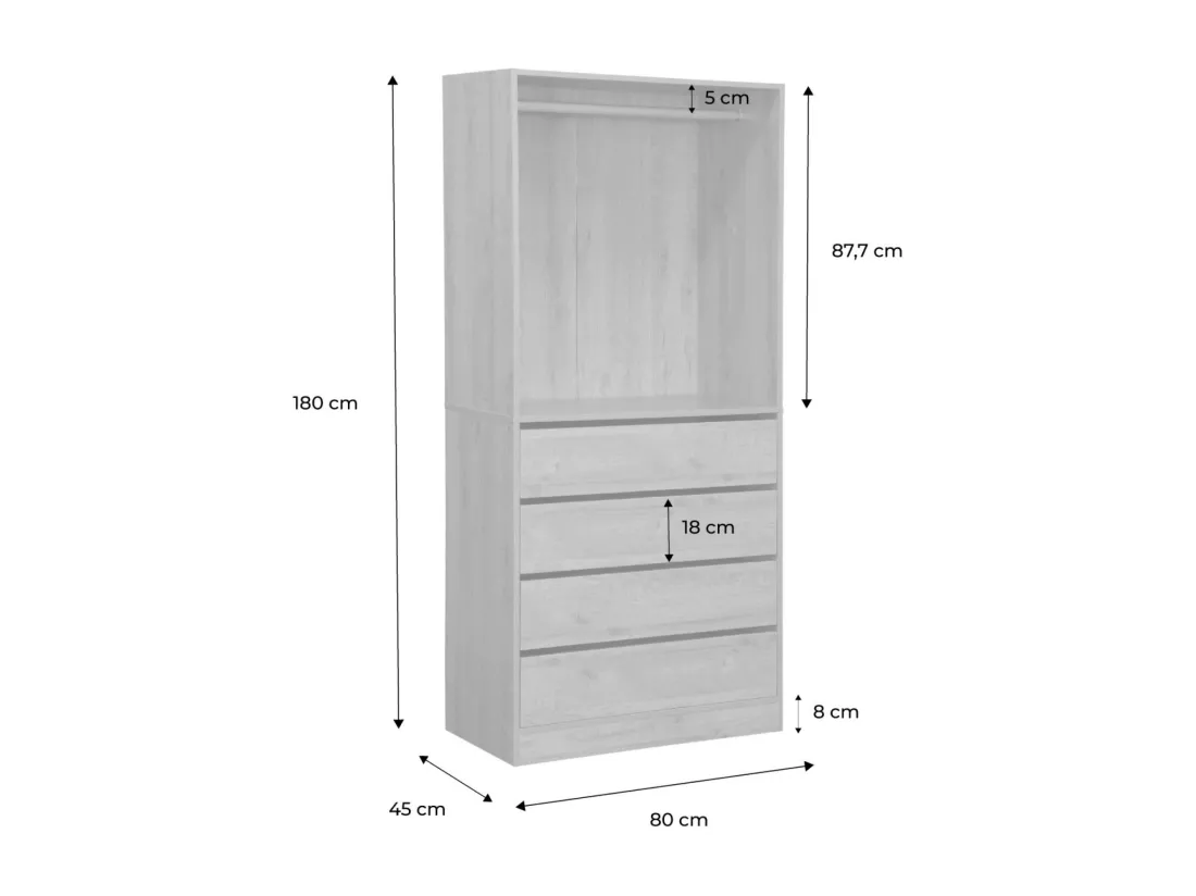 Module dressing avec 4 tiroirs et 1 penderie naturel. panneaux stratifiés