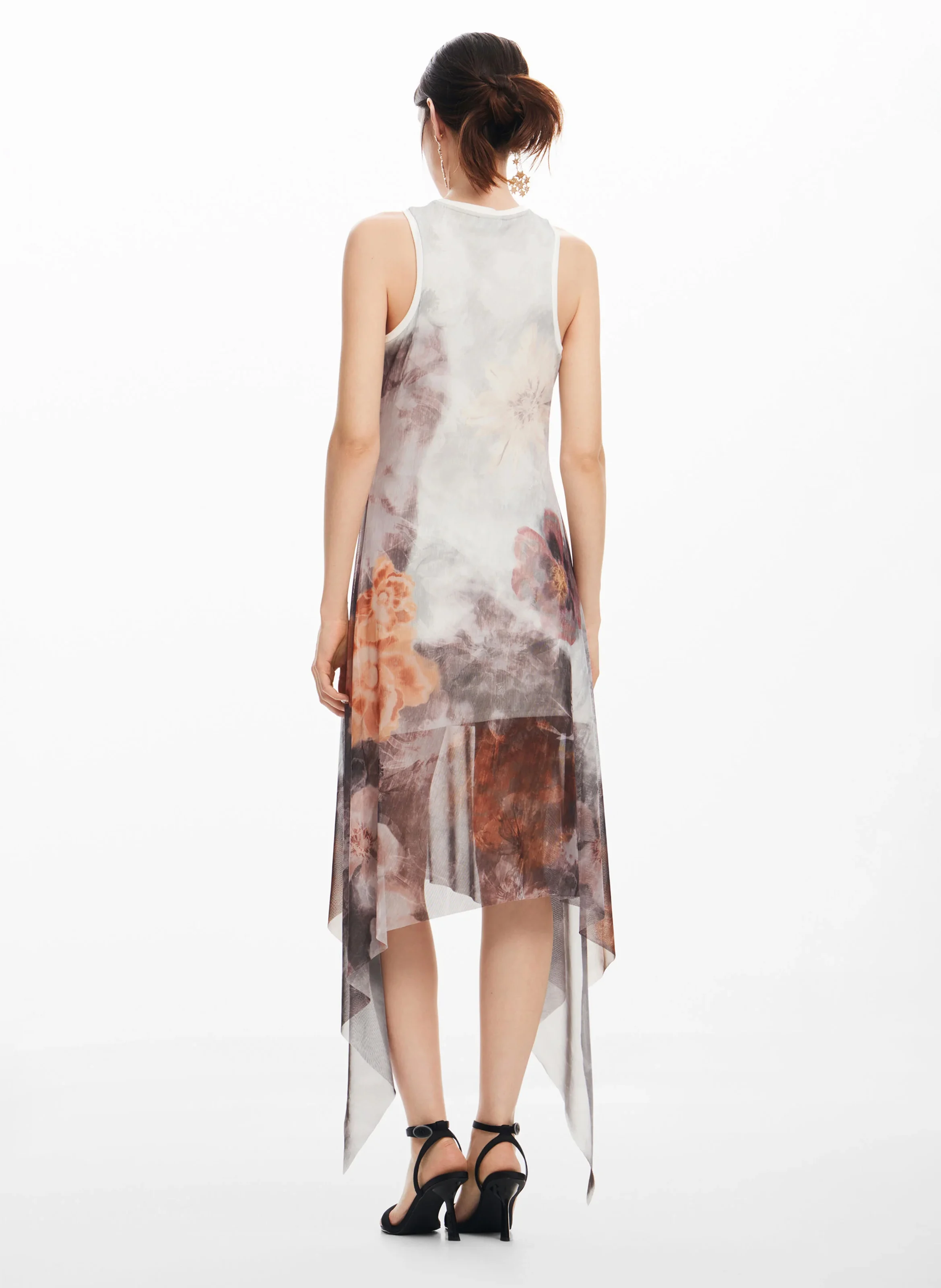 Robe midi col rond imprimée | Noir