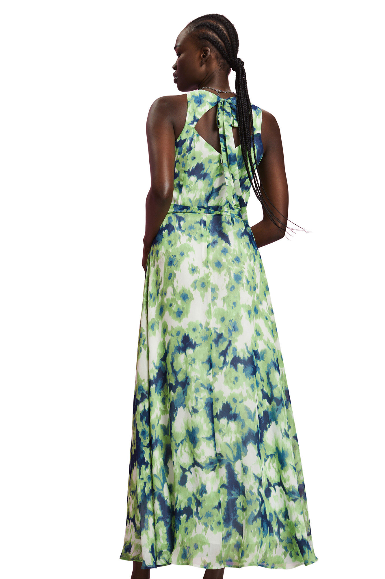 Vestido longo sem mangas estampado - Estampa verde
