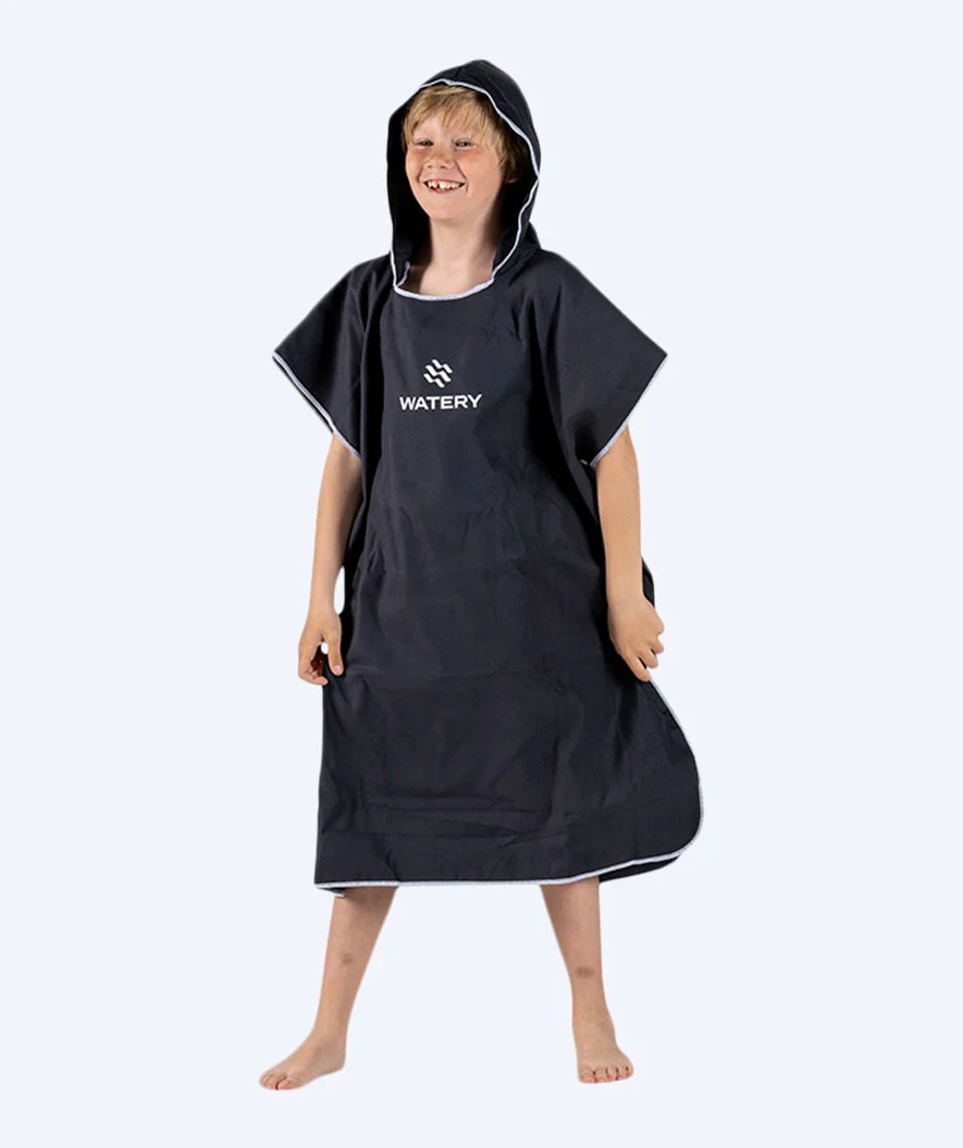 Watery badeponcho til junior - Microfiber - Sort