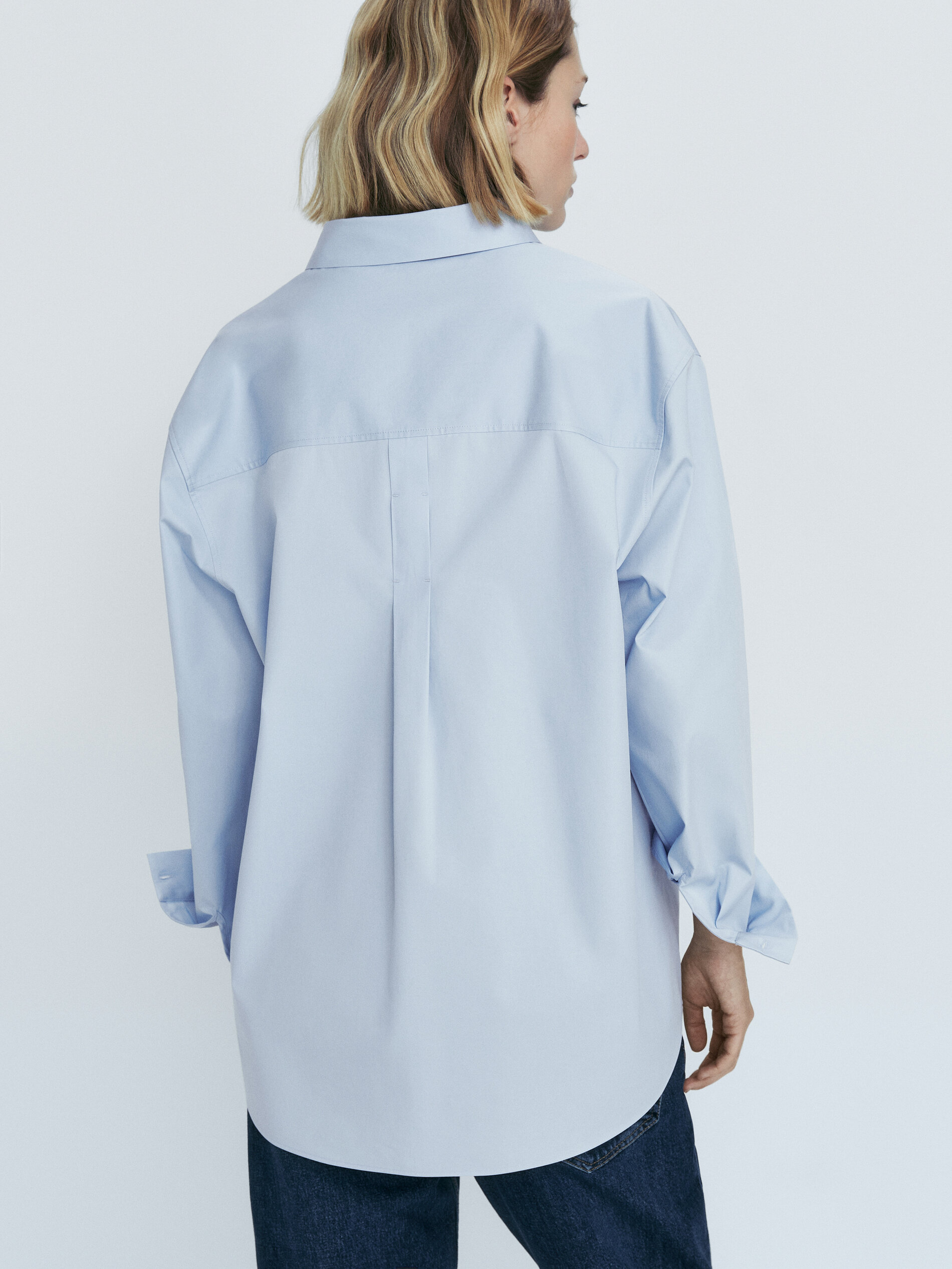 Camisa de algodão popeline sarjado - CELESTE