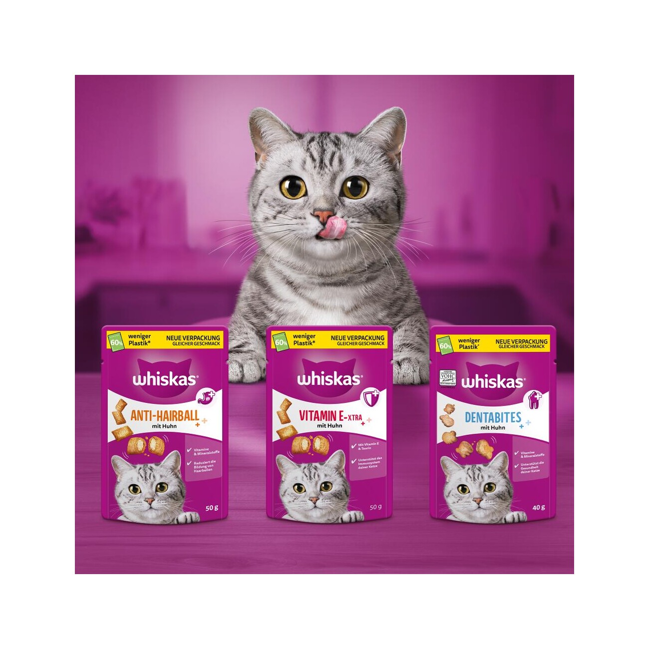 Whiskas Snacks, Vitamin E-xtra, Huhn 6x50 g