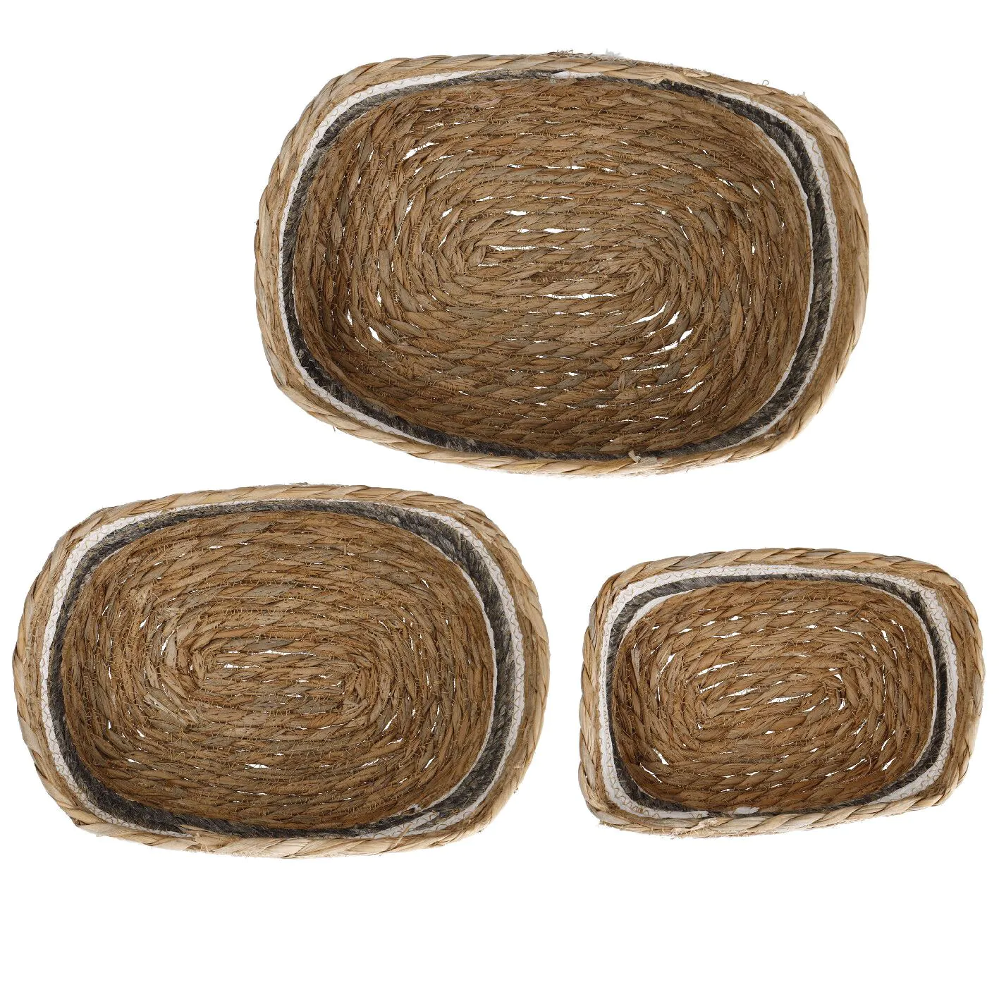 3er Set Korb Natur, eckig/natur/grau/weiß