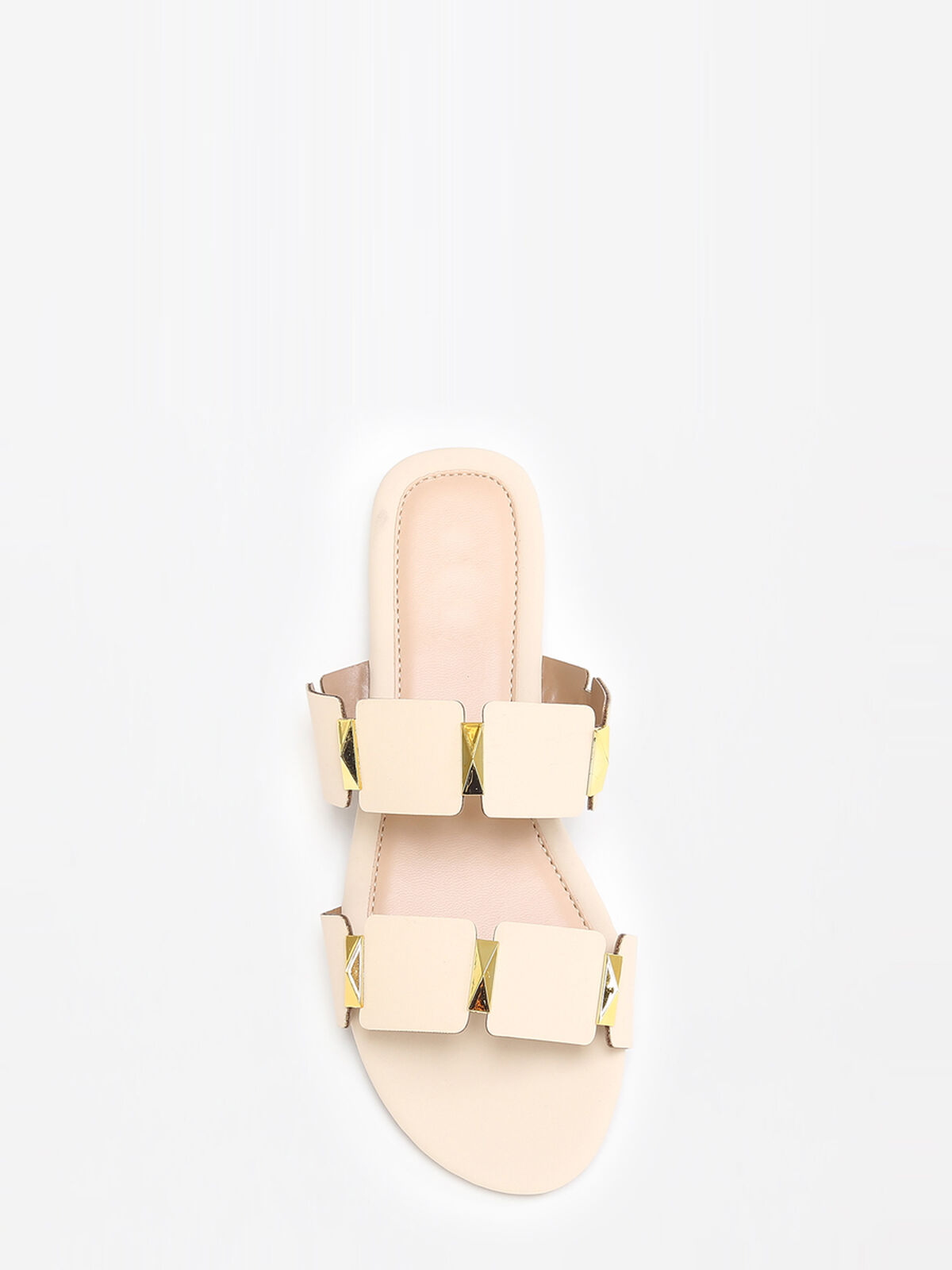 Mules plates à brides et détails grandes tailles- Beige