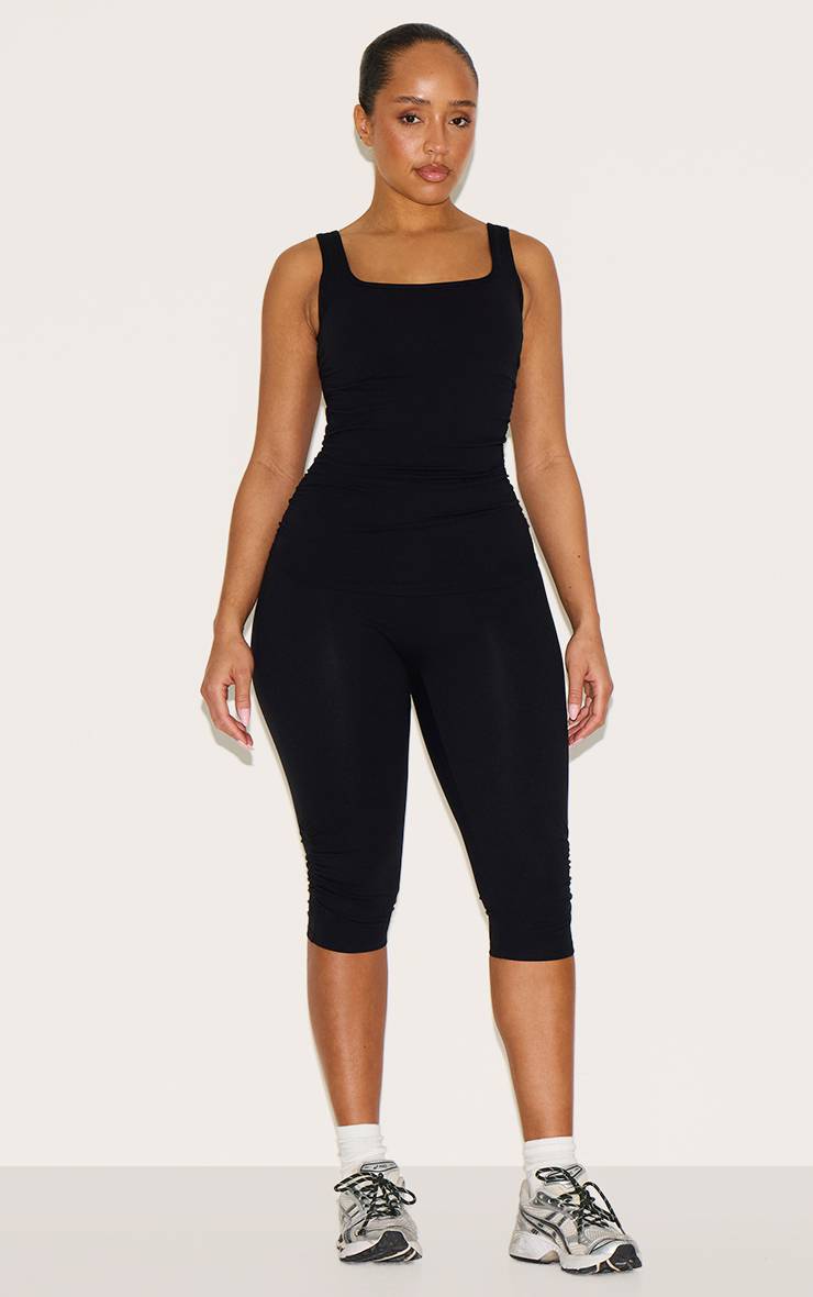 Noir Pantalon Capri Taille Haute À Côtés Froncés Shape Active