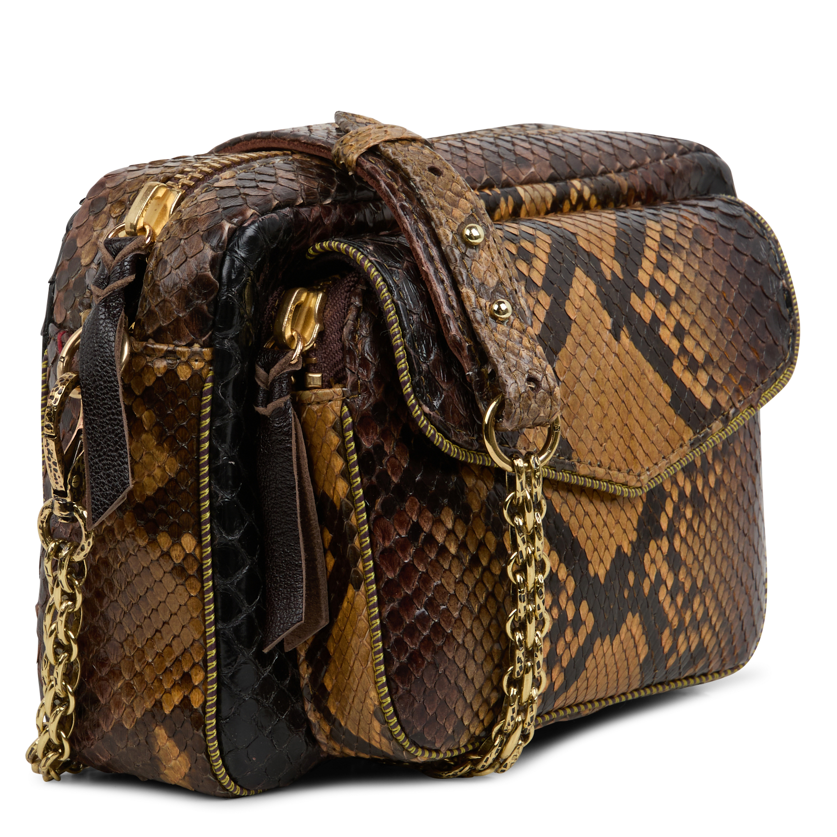CHARLY - Sac porté croisé en cuir python | Marron
