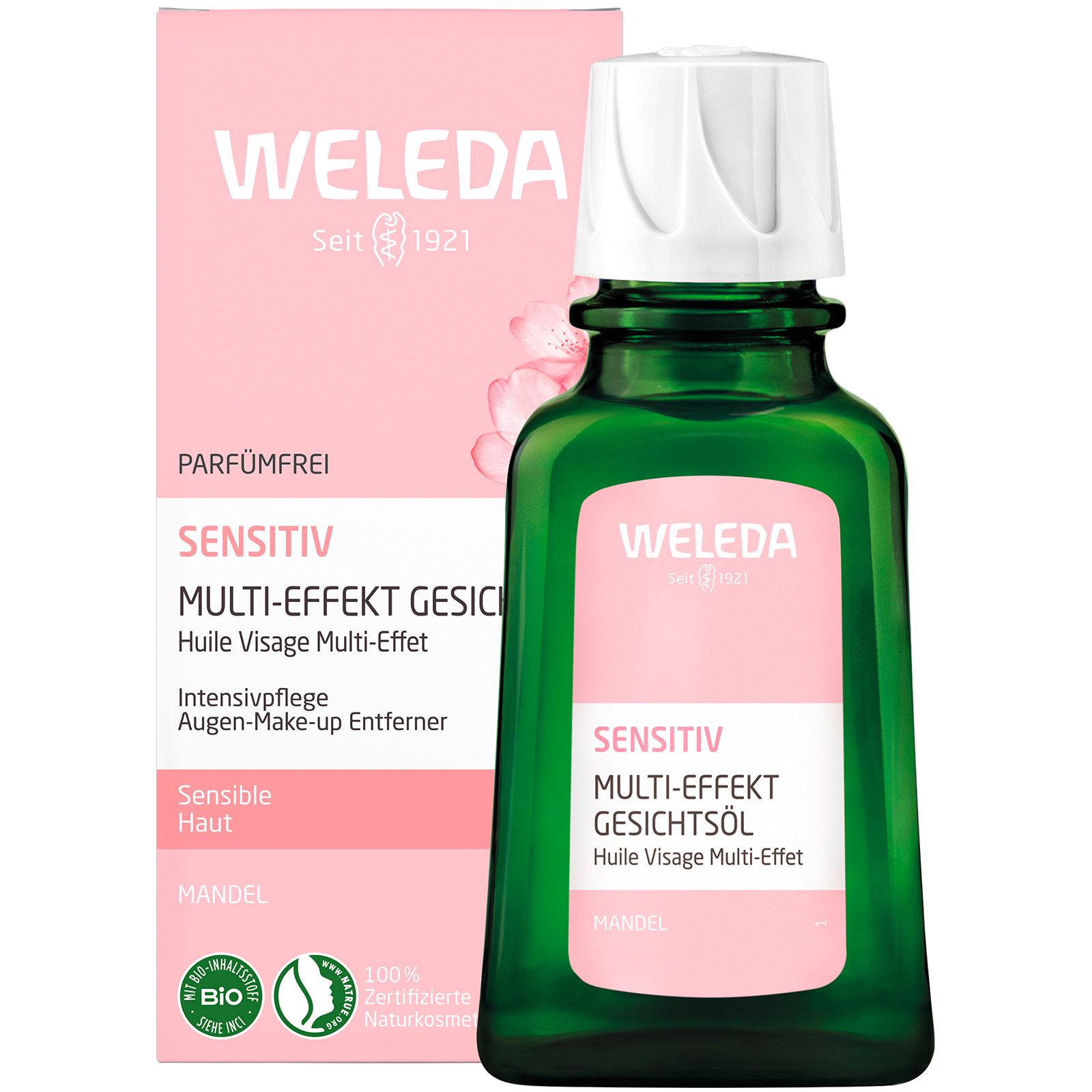 Weleda Gesichtsöl<br>50 ml, Glasflasche, Öl, Multi-Effekt sensitiv Mandel