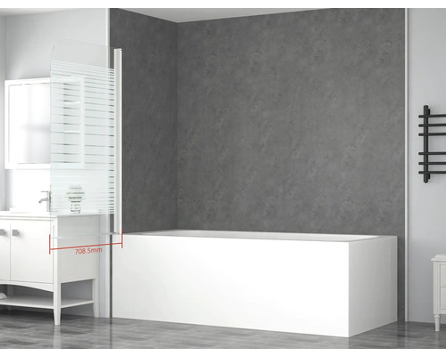 form&style badwand, 1-delig, ABETO, 75 x 140 cm, glasdecor met horizontale strepen, profielkleur wit