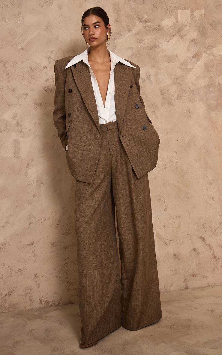 Chocolate Brown Pantalon Large Texturé Plt Label