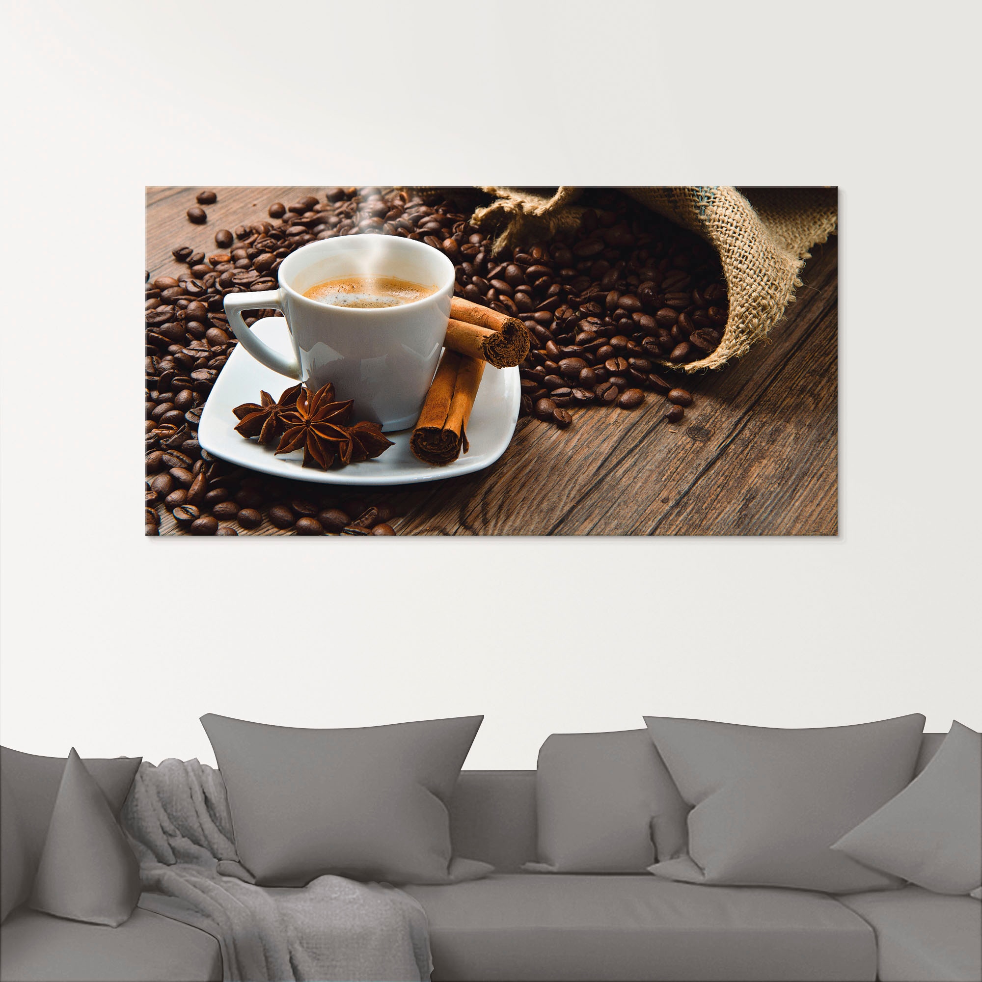 Artland Glasbild »Kaffeetasse Leinensack mit Kaffeebohnen« Getränke 1 Stk. tlg. in verschiedenen Grössen