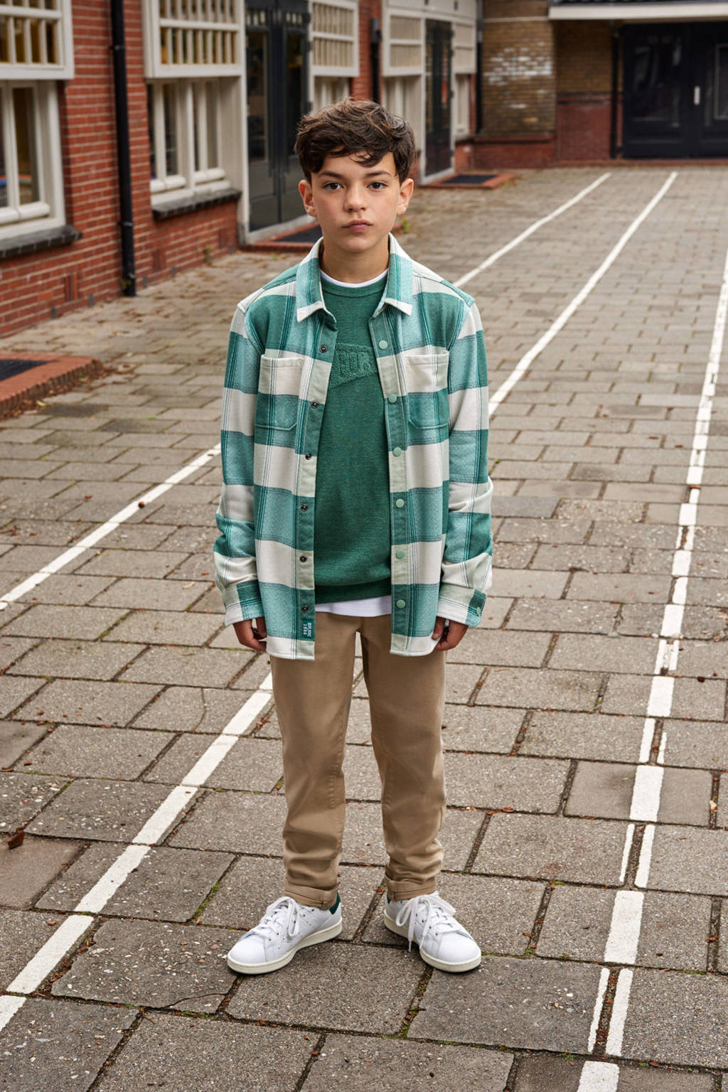 WE Fashion geruit overhemd groen/ecru