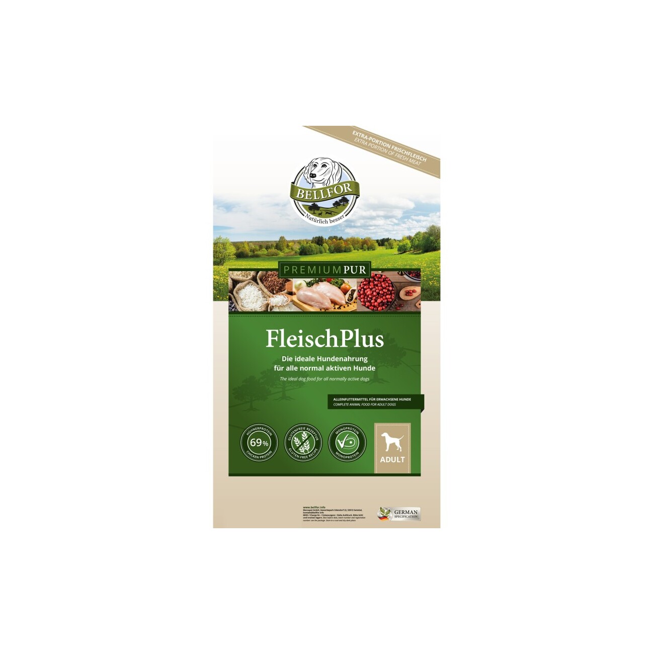 Bellfor Hundefutter mit hohem fleischanteil - PREMIUM PUR FleischPlus - 2,5 kg