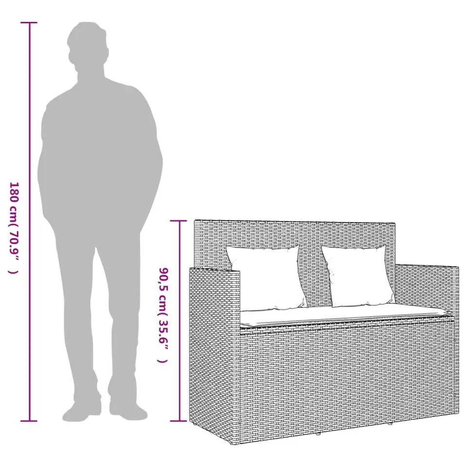 vidaXL - Tuinbank met kussens - Grijs - Poly rattan - 120x50x90.5 cm
