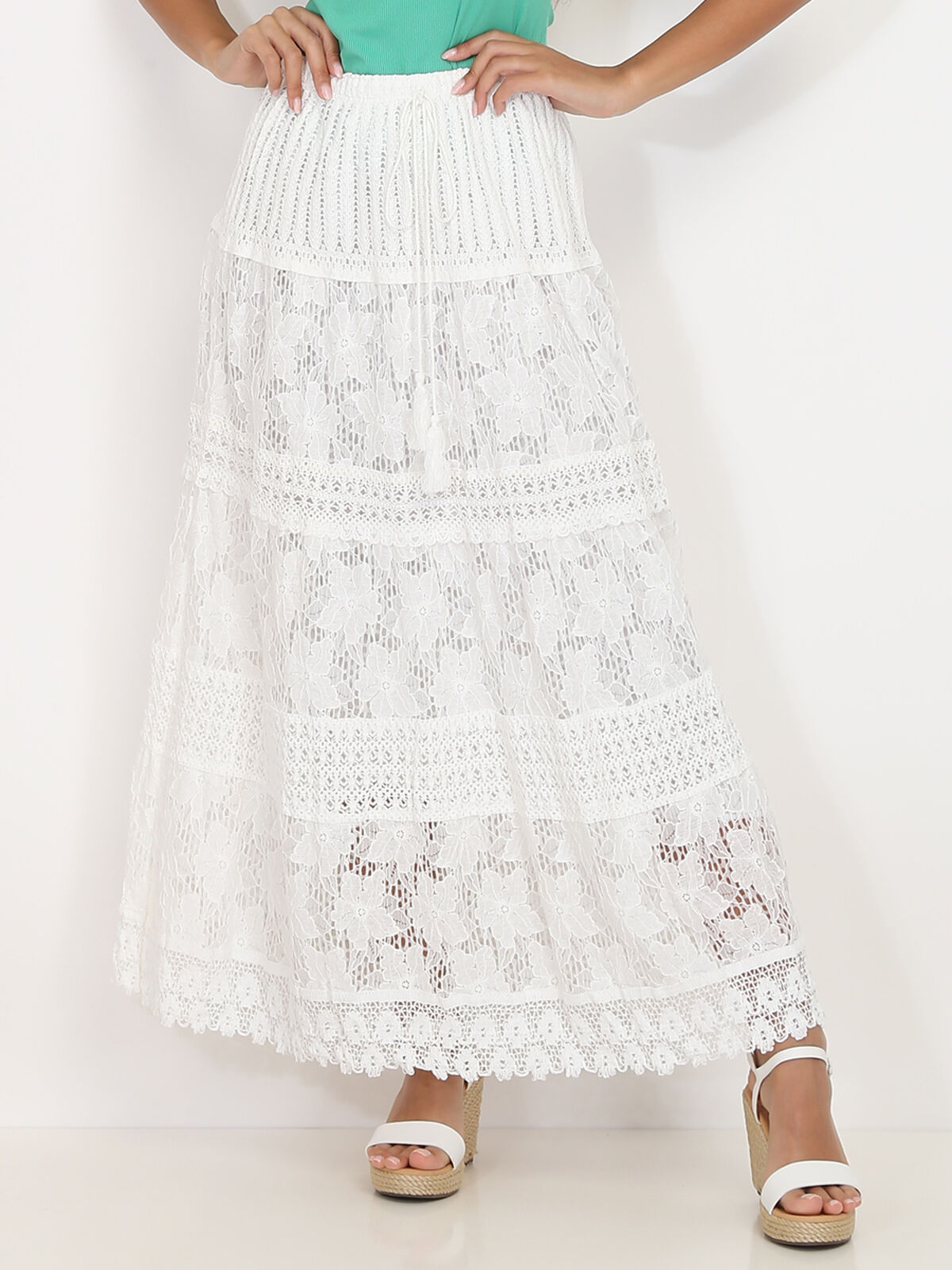 Jupe en crochet et dentelle- Blanc